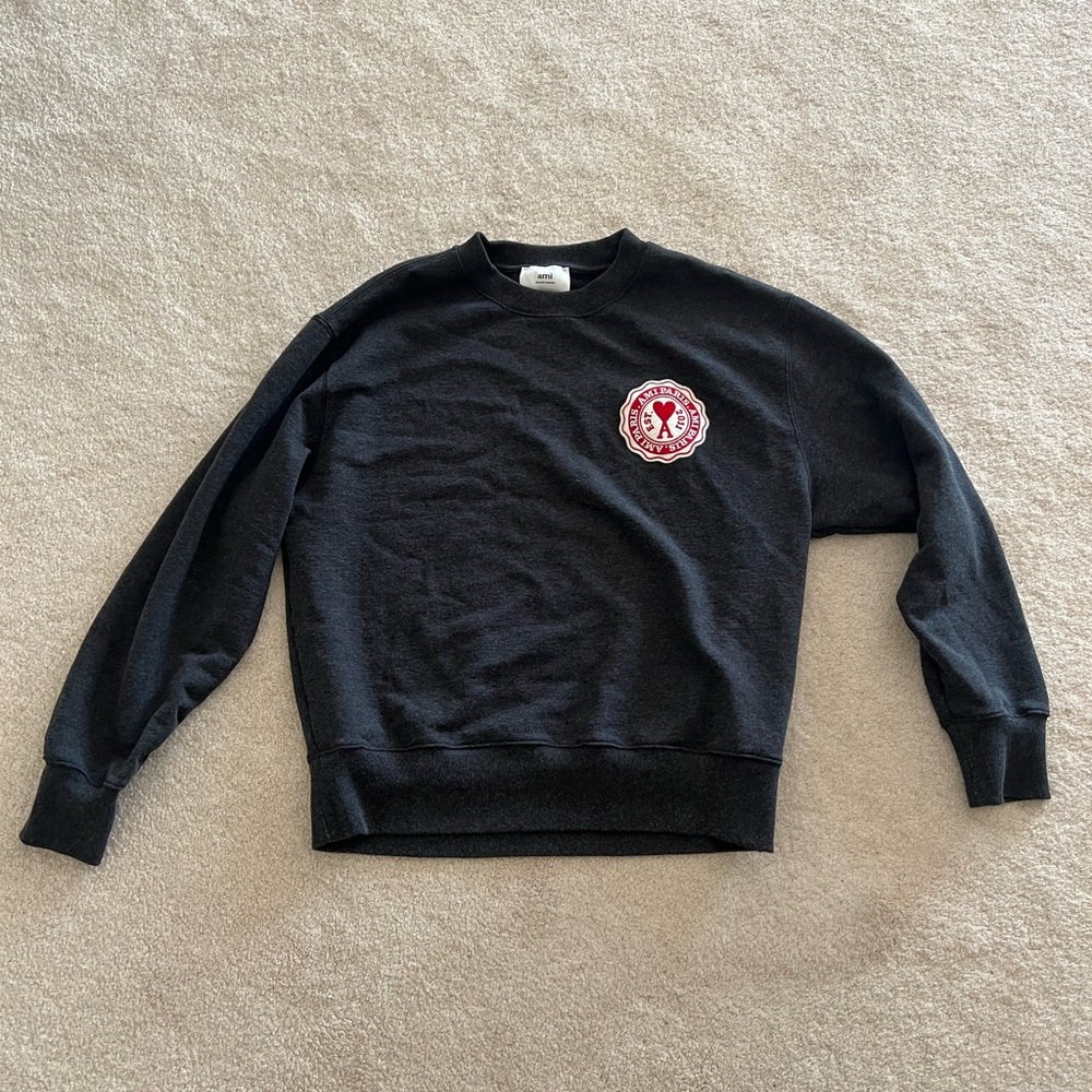 AMI ALEXANDRE MATTIUSSI GREY PATCH SWEATSHIRT